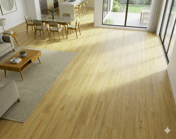 Natural oak flooring in dining area