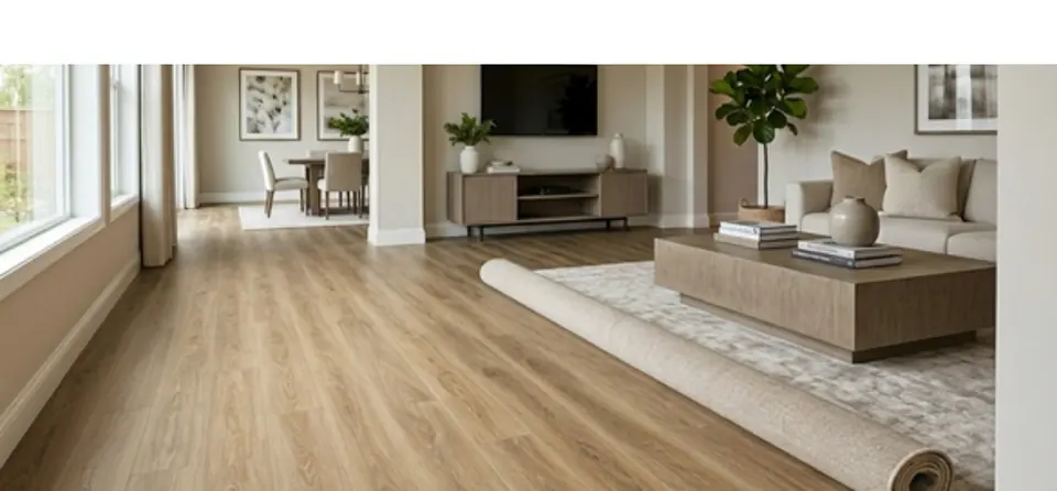 SPC golden-tone flooring in a dining area